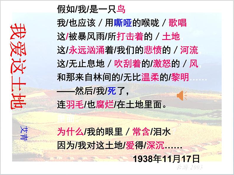 人教部编版九年级上册《我爱这土地》课件07
