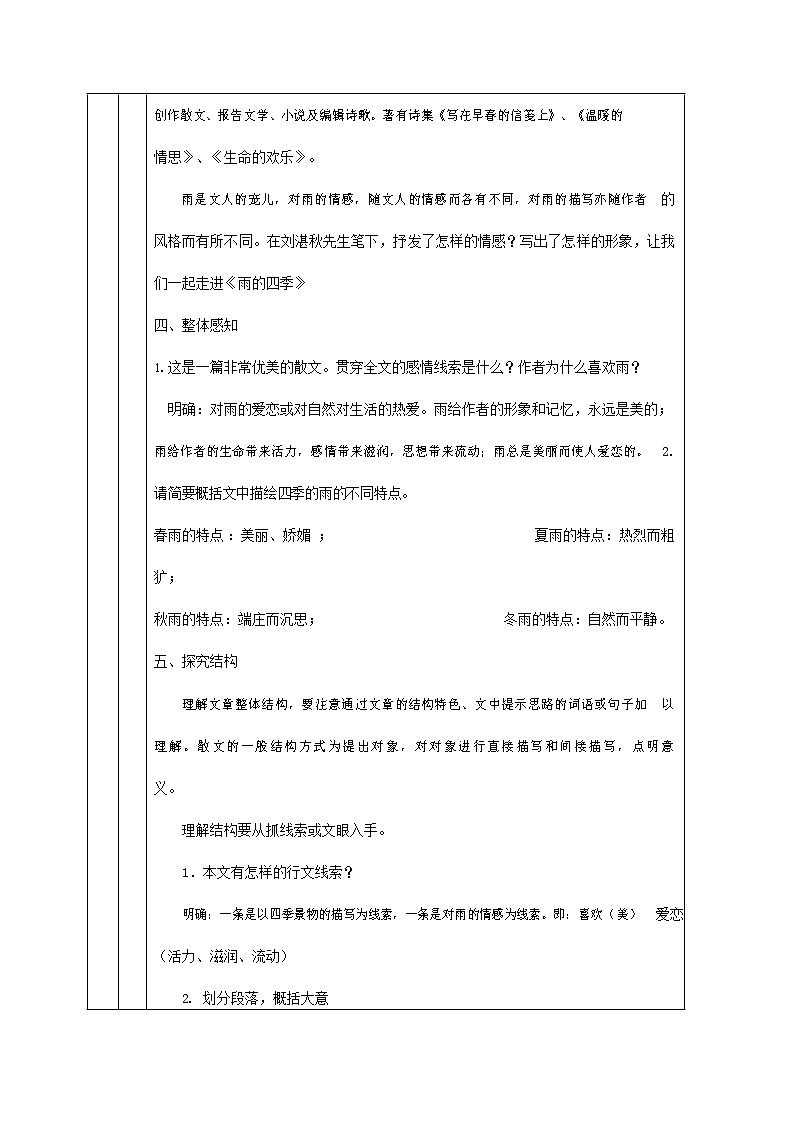 人教部编版七年级语文上册 3《雨的四季》导学案设计 (1)第2页