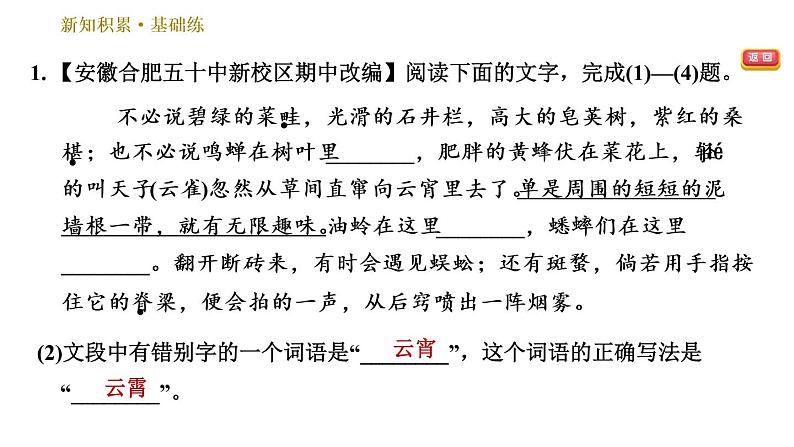 部编版七年级上册语文习题课件 第3单元 9 从百草园到三味书屋05