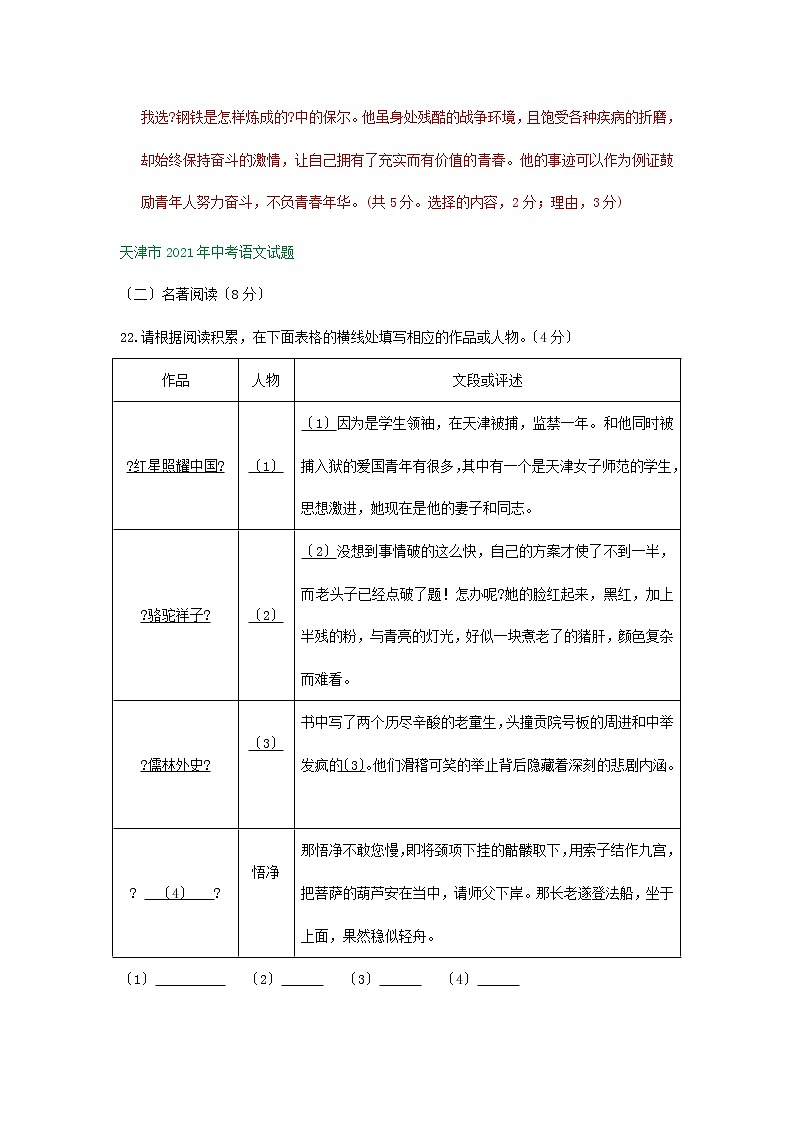 2021年全国各省（市）中考语文试题分类精编精练：名著阅读专题第2页