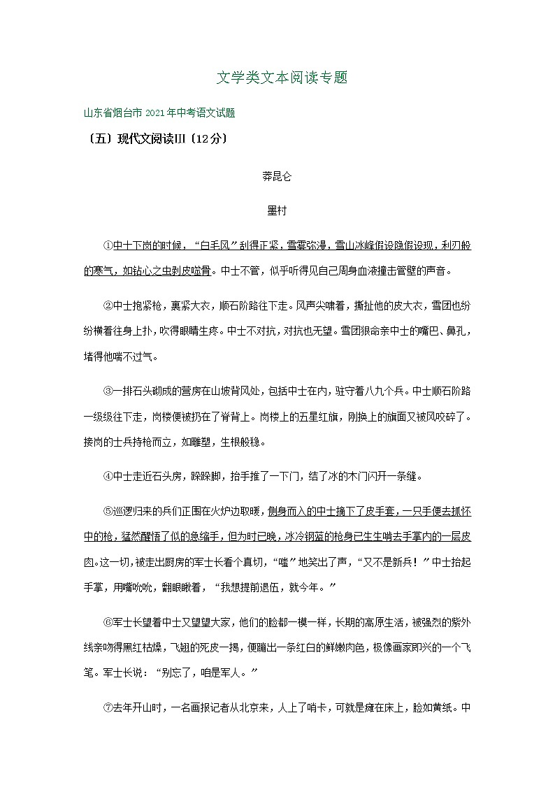 2021年山东省中考语文试题分类精编精练：文学类文本阅读专题第1页