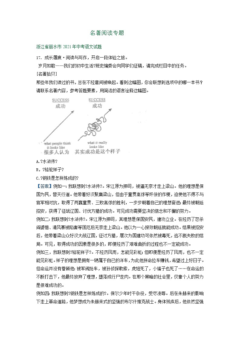 2021年浙江省中考语文真题分类精编精练：名著阅读专题第1页
