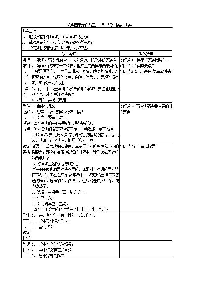 《第四单元任务二 ：撰写演讲稿》 教案第1页