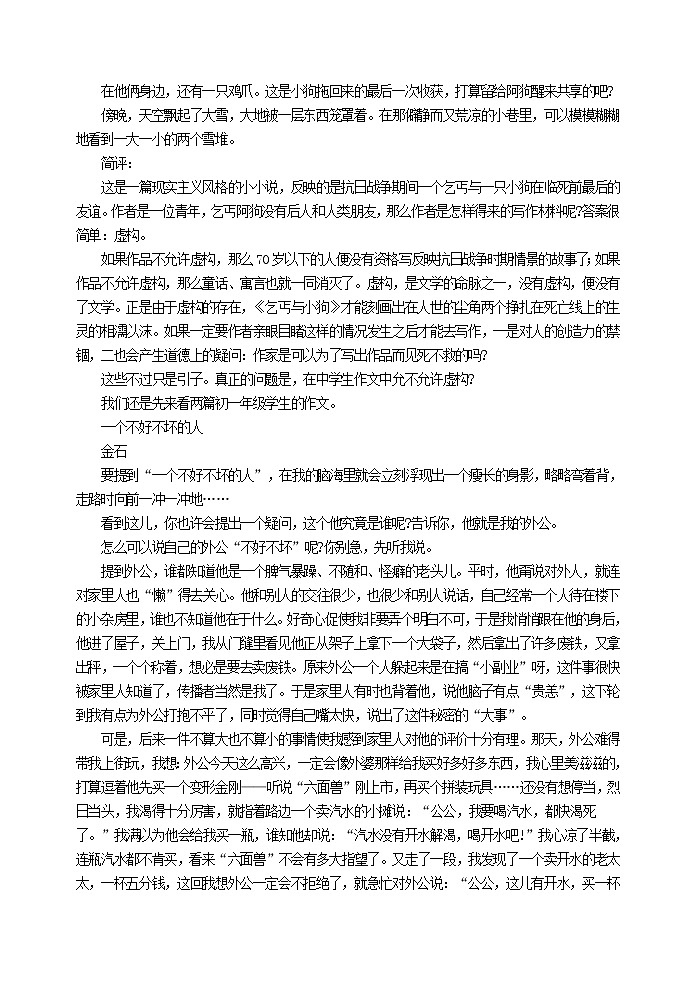 记叙文写作系列训练：虚构与写实教案02