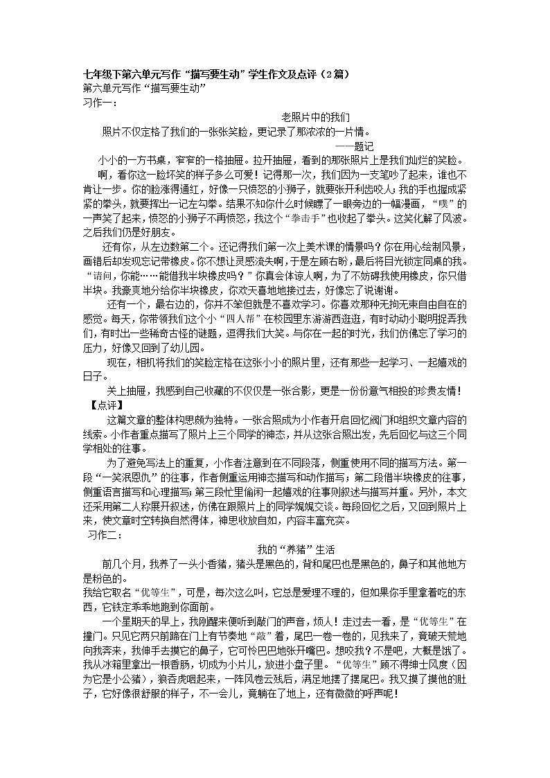 七年级下第六单元写作教案第1页