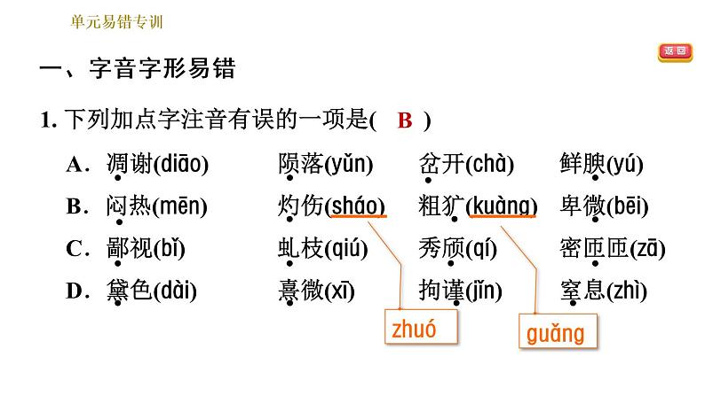 部编版八年级上册语文习题课件 第4单元 单元易错专训第3页