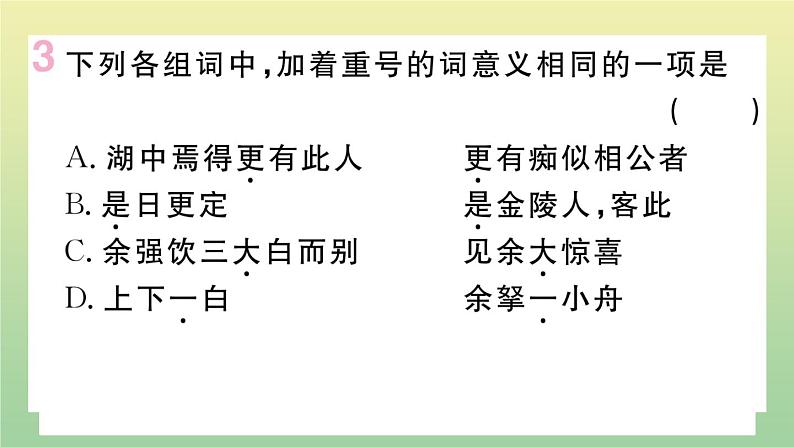 人教部编版 九年级语文上册第三单元12湖心亭看雪作业课件第4页
