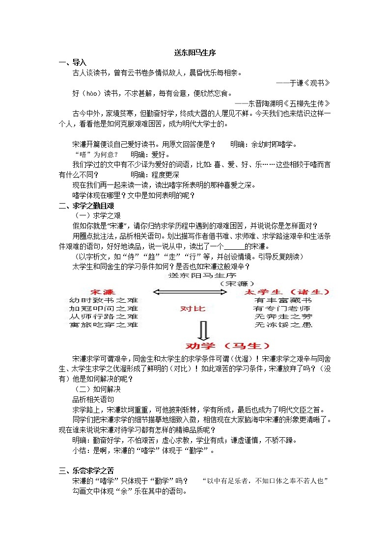 部编版初中语文《送东阳马生序》（教案）01