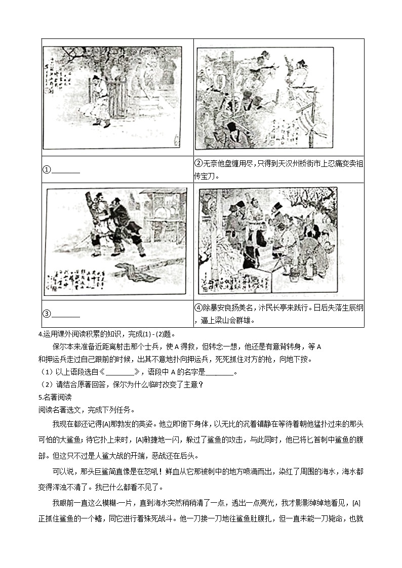 2022年中考语文吉林省一轮特训名著导读专项练习题02