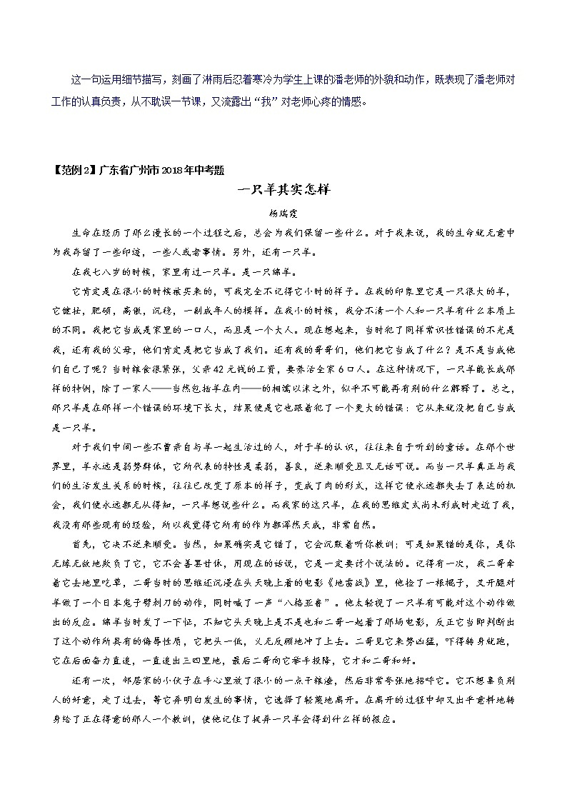 专题16 细节描写-初中现代文阅读考点+答题技巧模板之记叙文03