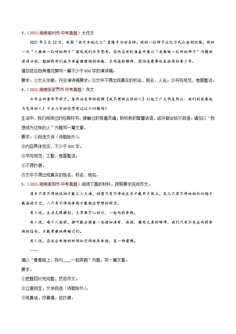 专题13 作文-中考语文真题分项汇编 （湖南专用）02