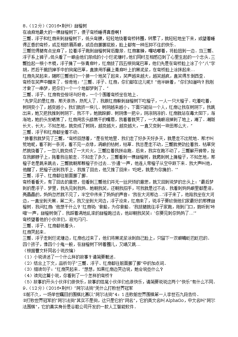 湖北省荆州市2016年中考语文试卷（解析版）03