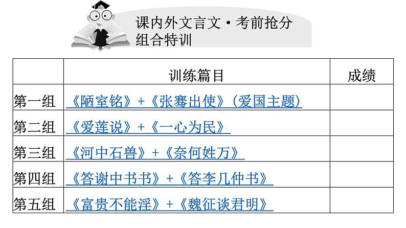 最新中考语文 复习课件2.课内外文言文·考前抢分组合特训02