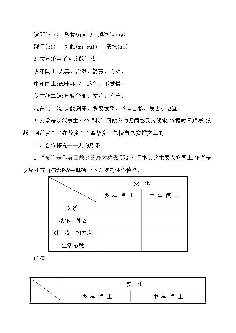第四单元 14 故乡 教案 2021-2022学年部编版（五四学制）语文九年级上册第2页
