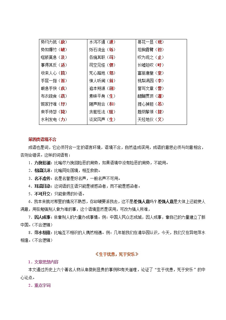 攻略23  频考字形+成语分类+古诗文梳理+战疫名句范例-备战2020年中考语文早读攻略第1页