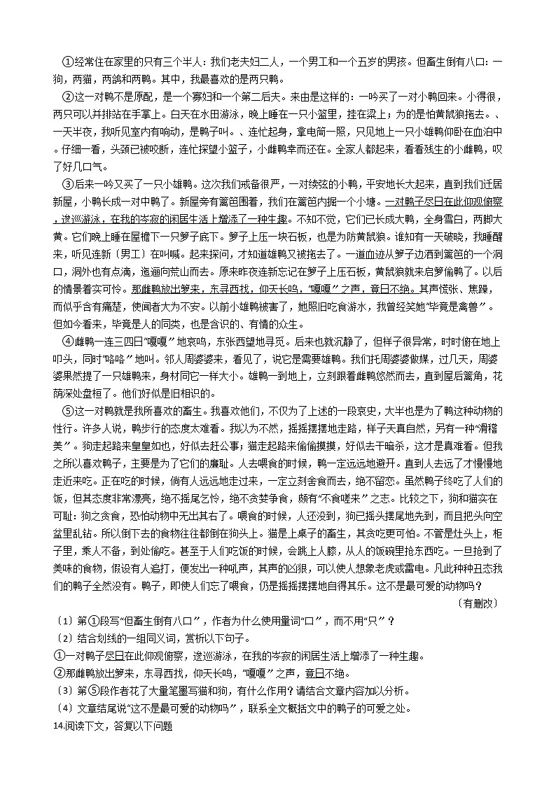 部编版七年级上册语文第17课《动物笑谈》 同步试卷03