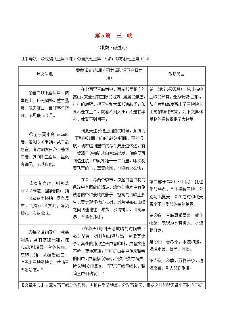 中考语文复习精练课内文言文阅读第5篇三峡第1页