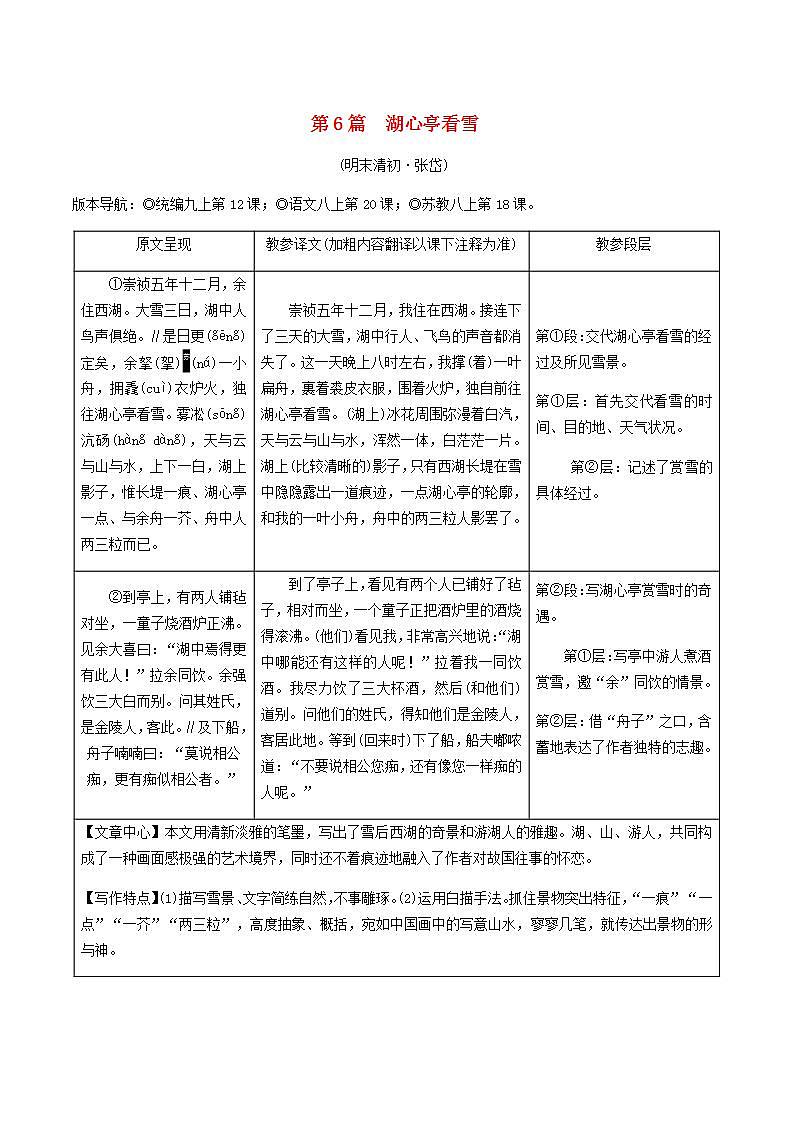 中考语文复习精练课内文言文阅读第6篇湖心亭看雪第1页
