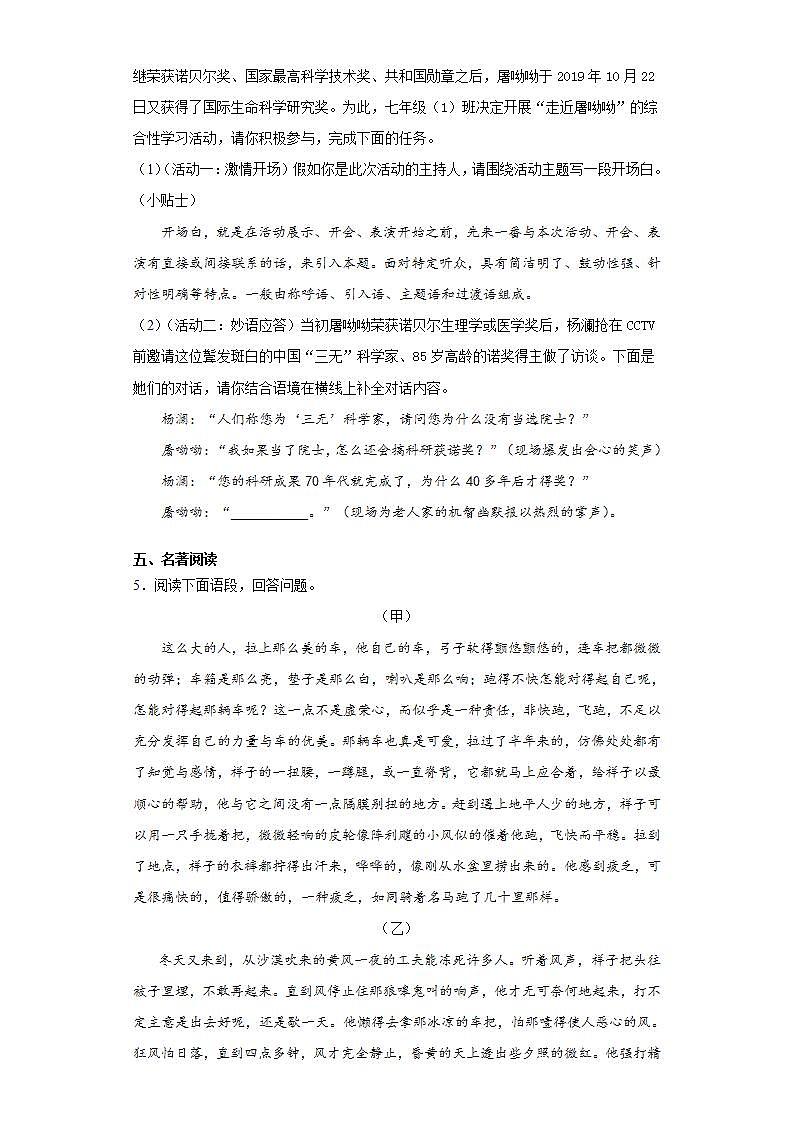 浙江省嘉兴市2020-2021学年七年级下学期期中语文试题(word版含答案)第2页