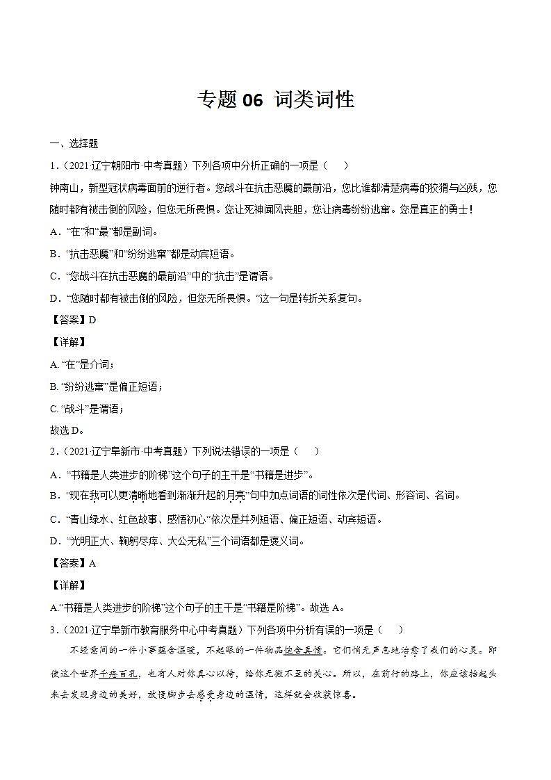 专题06 词类词性(解析版)第1页