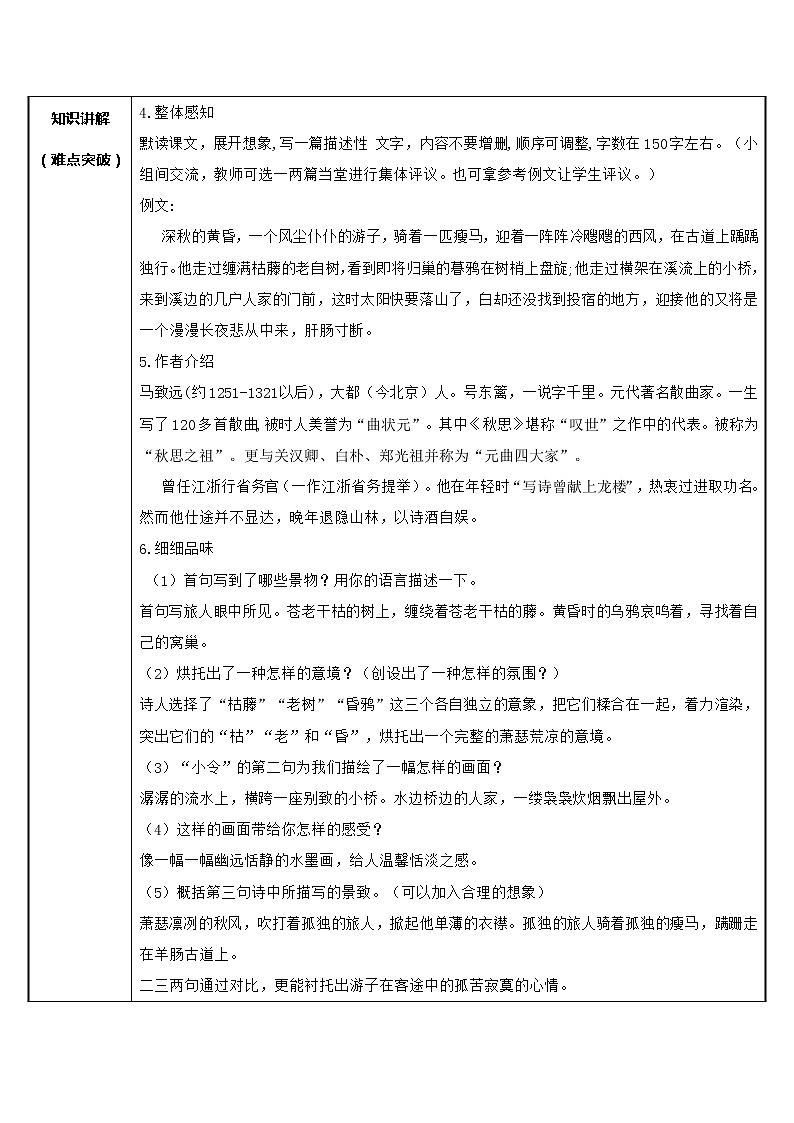 部编版七年级语文上册：4《古代诗歌四首--天净沙·秋思》-教案02