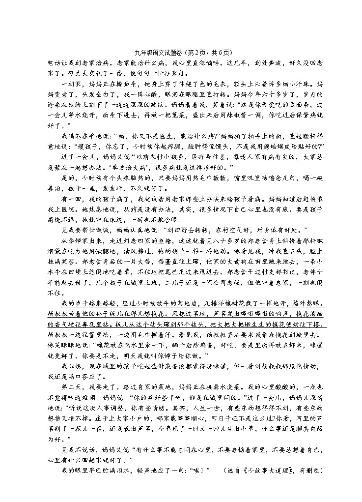 浙江省杭州市余杭区2020—2021学年度第一学期九年级语文期中试题（含答案）03