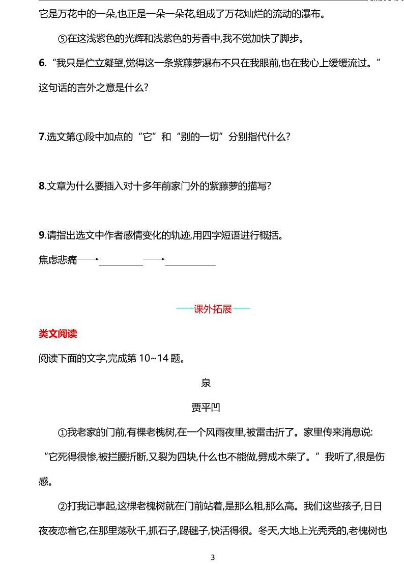 部编版七年级下册语文17　紫藤萝瀑布同步练习含答案第3页