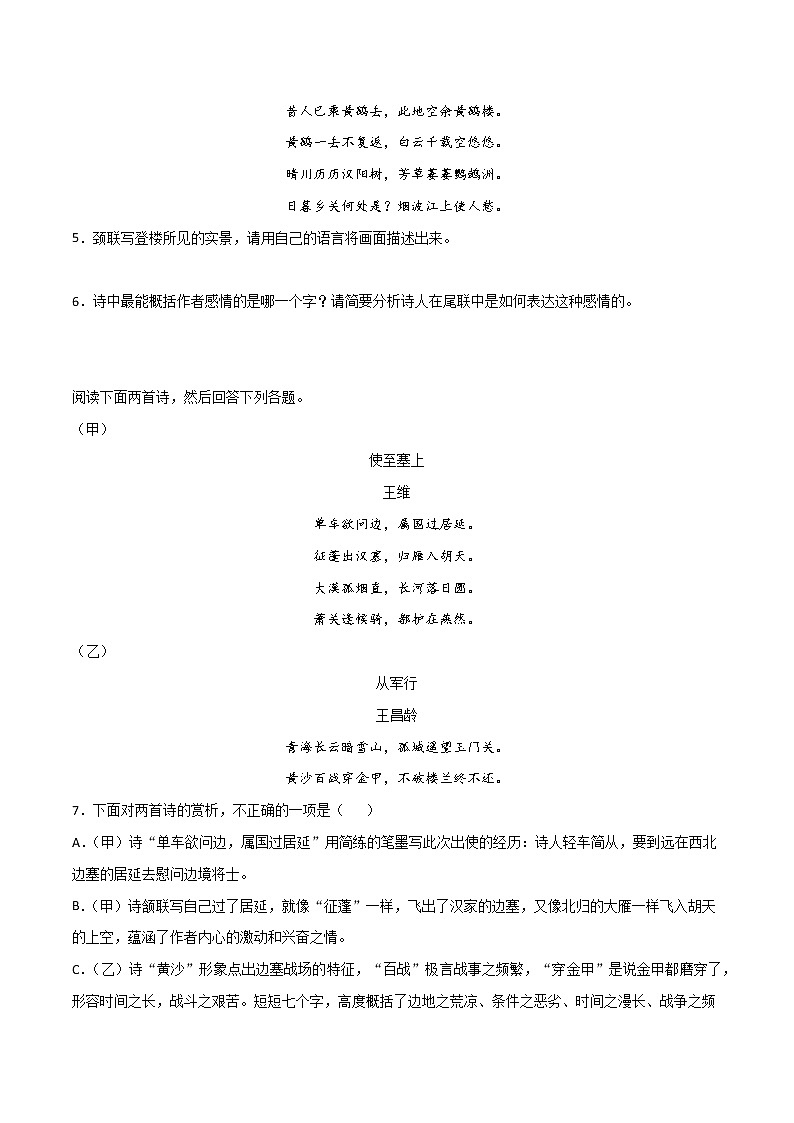专题11：诗歌鉴赏-2021-2022学年八年级语文上册期中专项复习（部编版）第2页