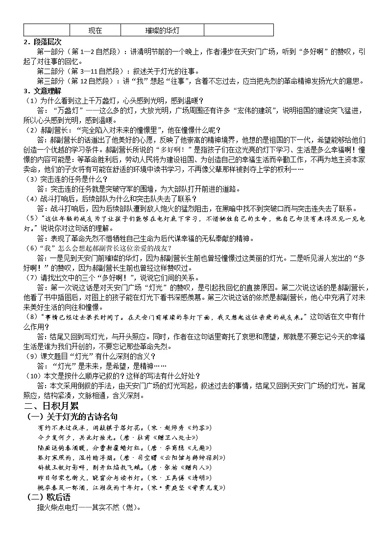 2021-2022学年 初中语文 人教部编版（五四）六年级上册 8《灯光》详解及巩固练习(解析版)第3页