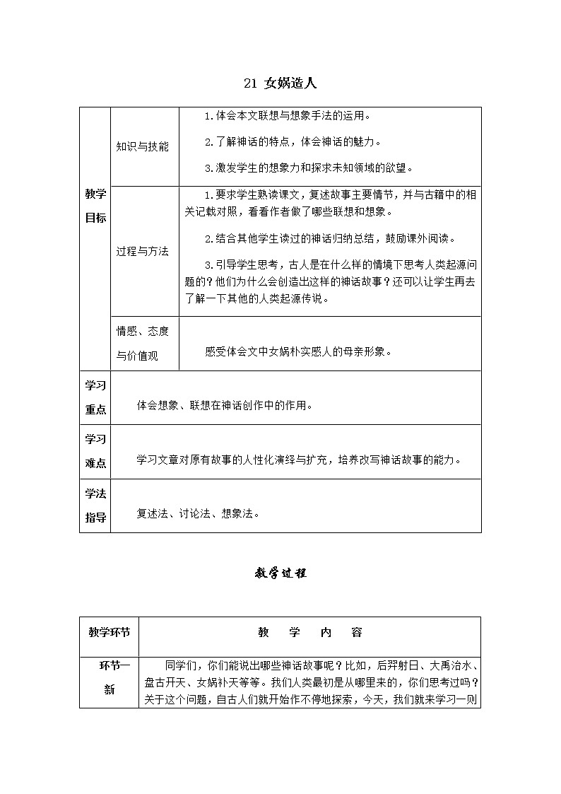 人教版语文七年级上册  21女娲造人【教学课件+教案+学案+素材】01
