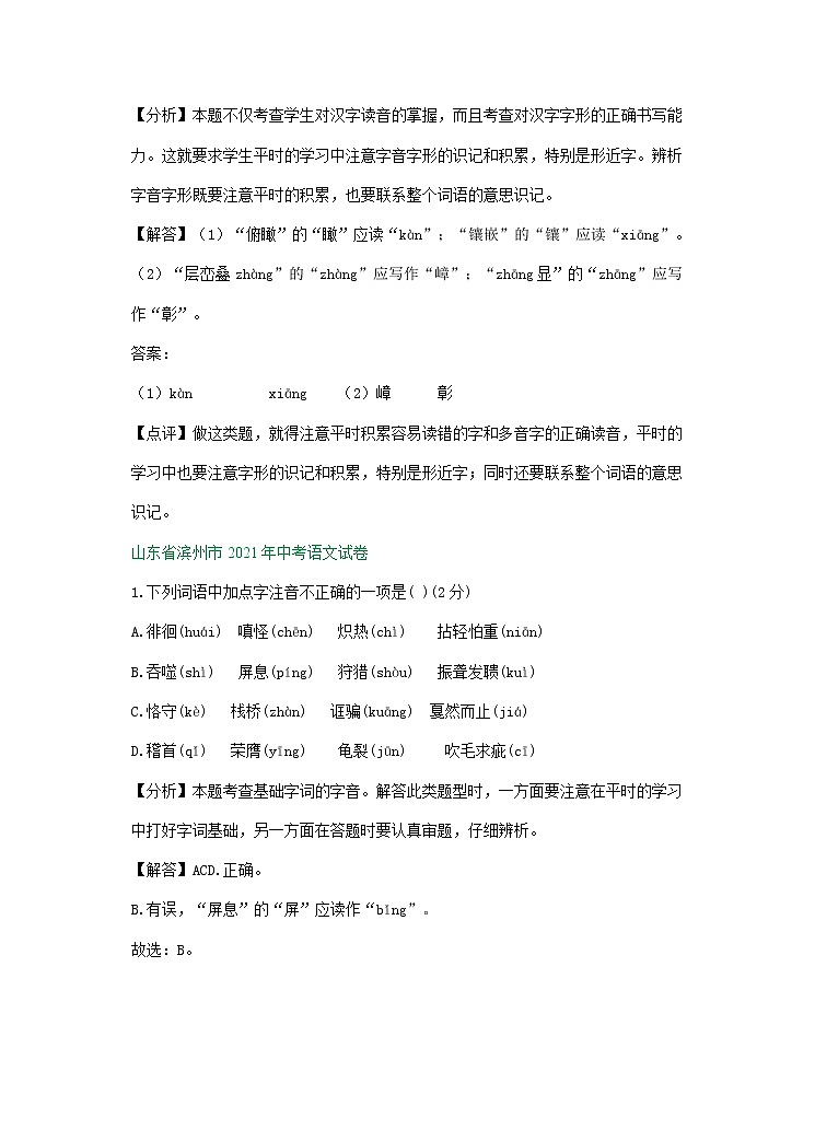 2021年全国各地中考语文试题分类汇编：字音字形（含解析）第3页