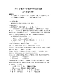 浙江省绍兴市新昌县部分校2021-2022学年九年级上学期期中阶段性检测语文【试卷+答案】