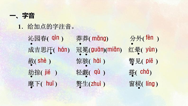 人教部编版语文九年级上册期末专题复习课件之01字音字形02