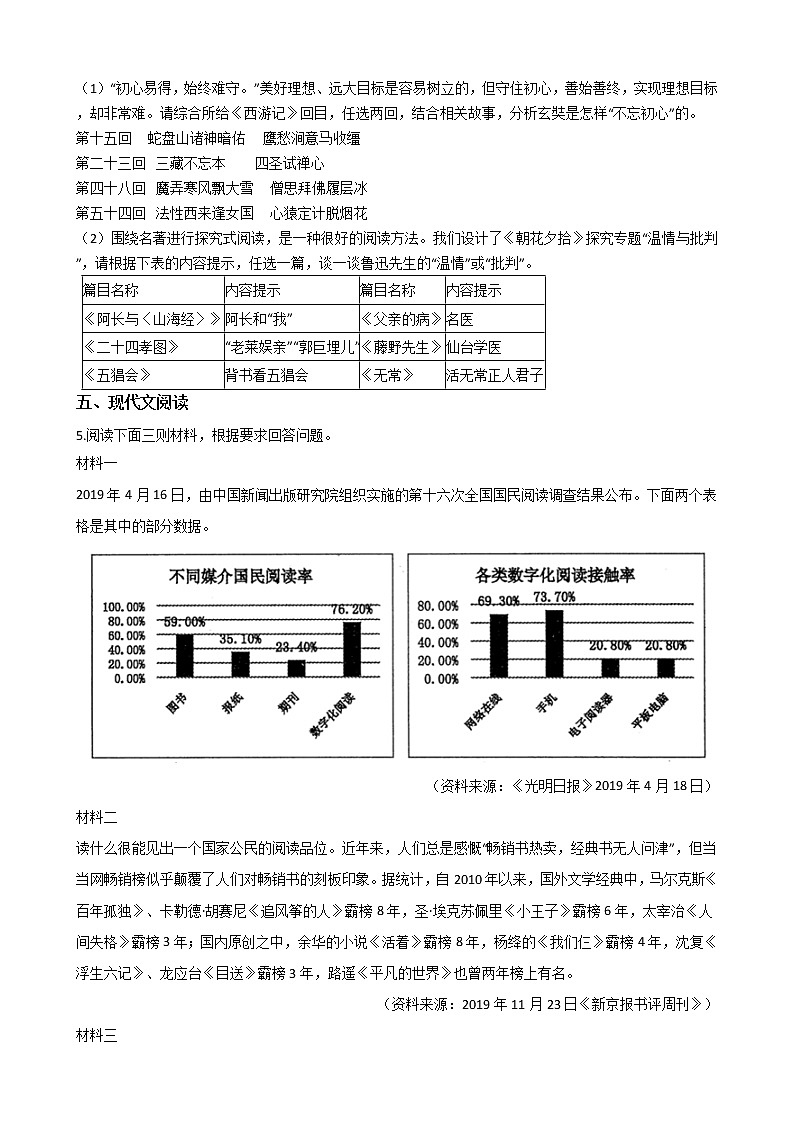 2021年河南省郑州市七年级上学期语文期末试卷及答案第2页