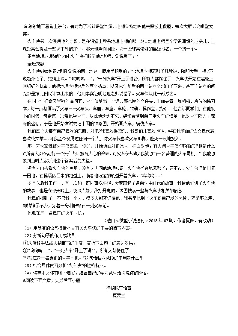2021年河南省安阳市七年级上学期语文期末试卷及答案第3页