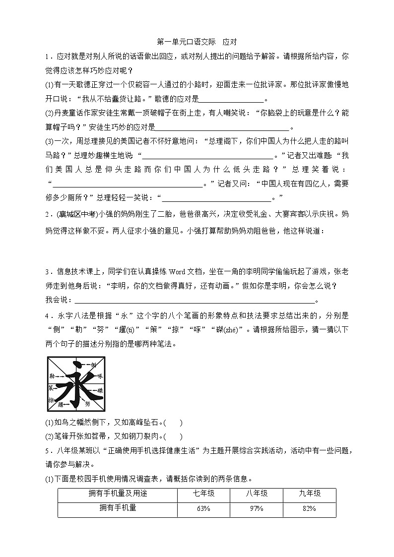 人教部编版语文八年级下册第一单元口语交际 应对（课件+教案+同步练习）01