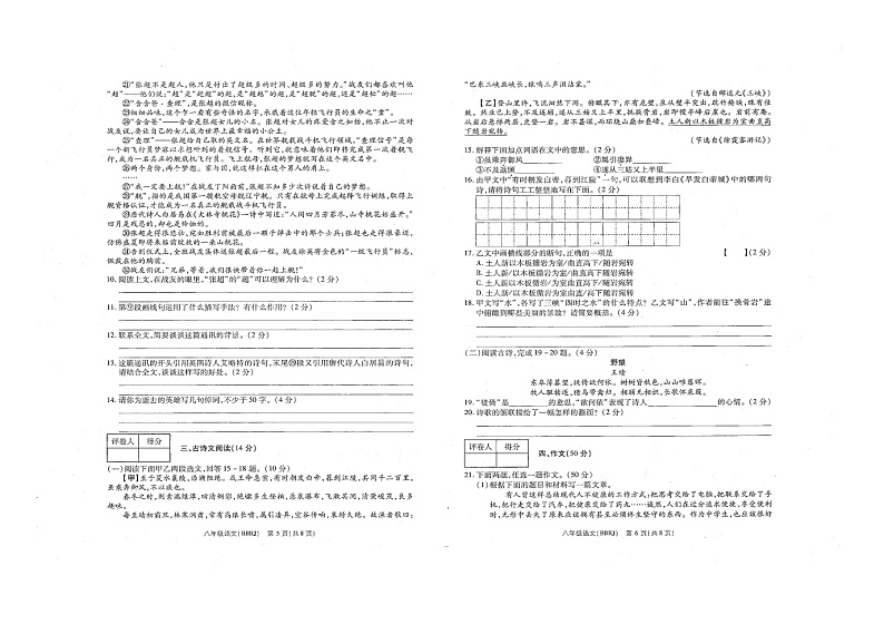 河南省周口市商水县希望中学2021-2022学年八年级上学期期中考试语文试卷（word版 含答案）第3页