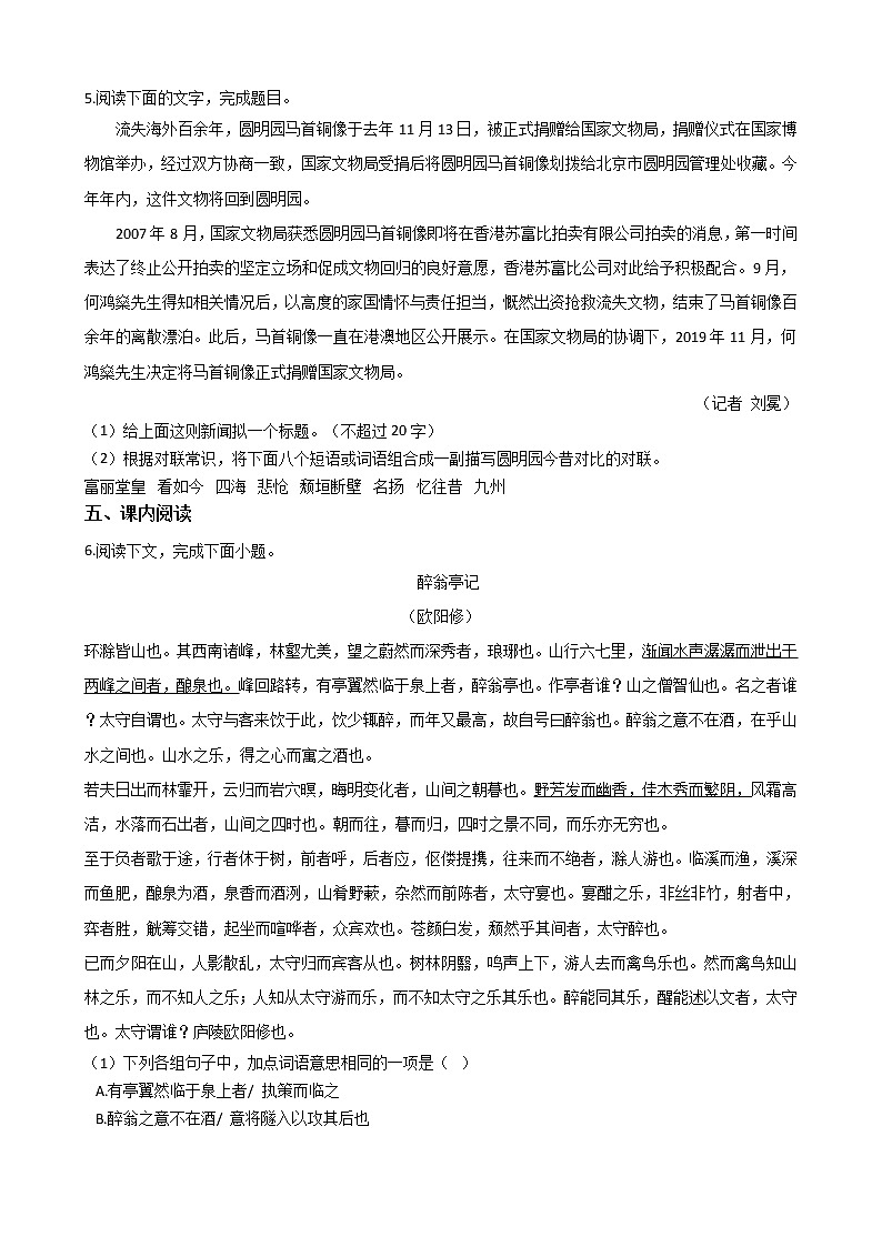 2021年广东省汕头市澄海区九年级上学期语文期末试卷及答案02