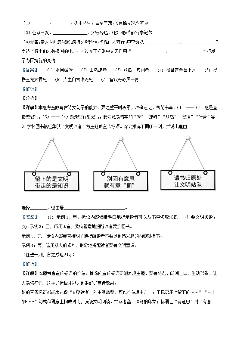 2021年河北省石家庄市初中毕业班教学质量检测语文试题（解析版）第2页