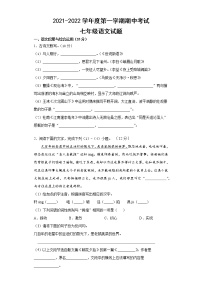 安徽省滁州市定远县2021-2022学年七年级上学期期中考试语文试题（word版 含答案）