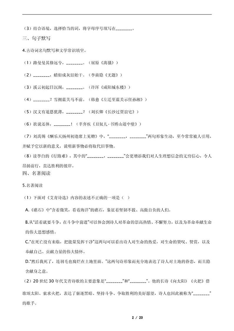 2021年江苏省盐城市亭湖区九年级上学期语文期末试卷02