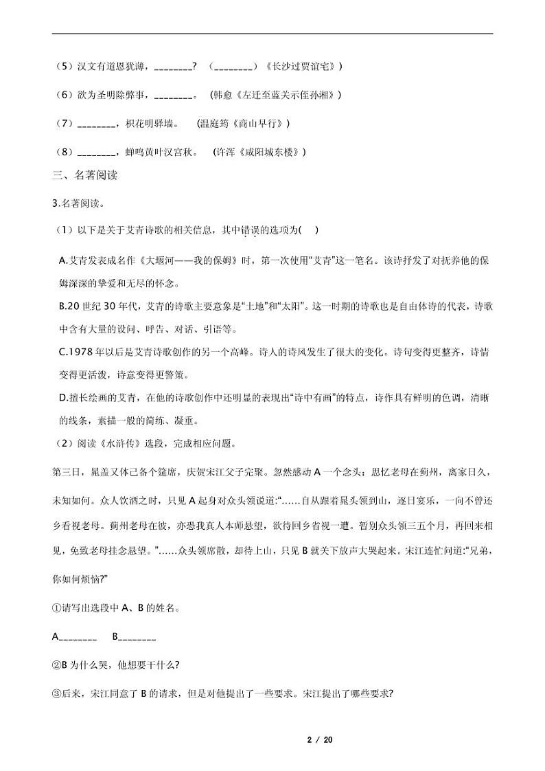 2021年江苏省苏州市工业园区九年级上学期语文期末试卷02