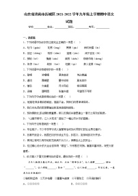 山东省济南市历城区2021-2022学年九年级上学期期中语文试题（word版 含答案）