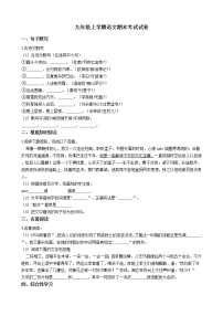 2021年安徽省无为市九年级上学期语文期末考试试卷