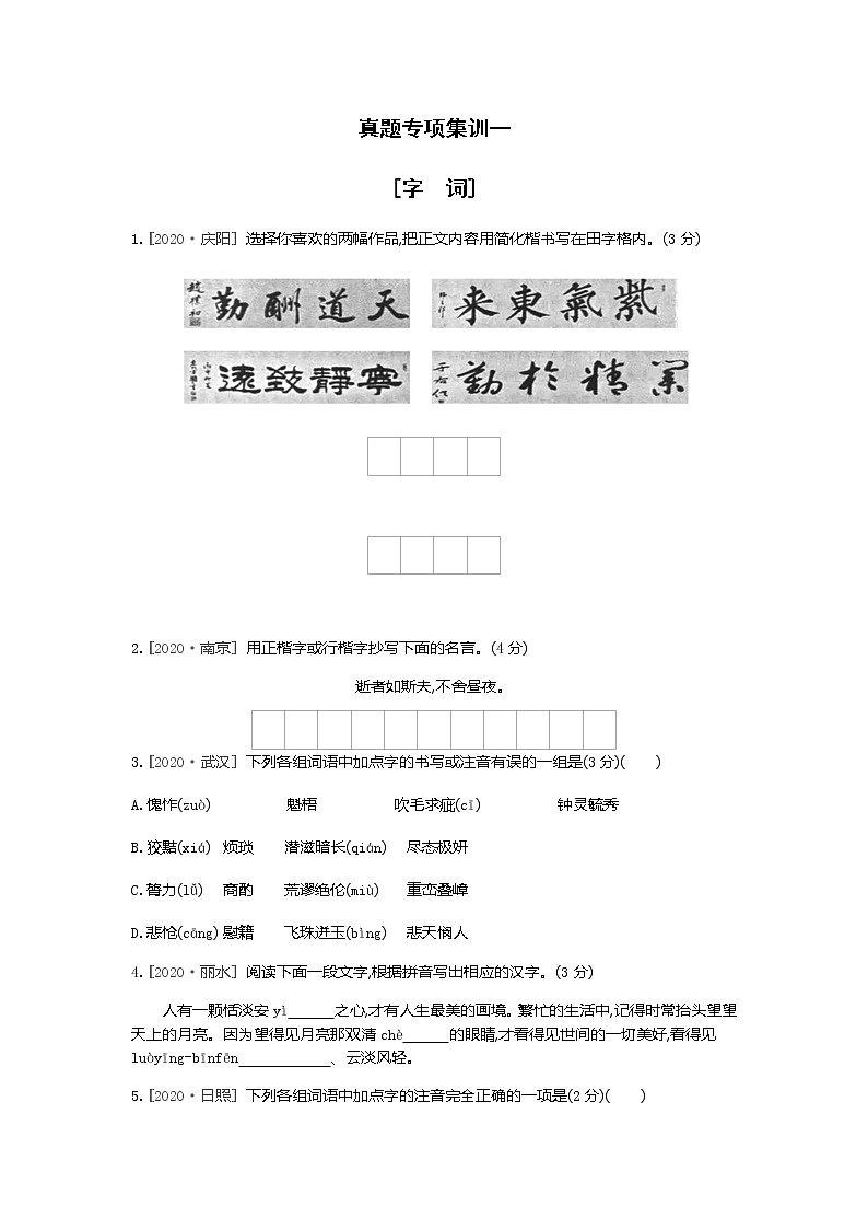 期末综合复习训练：字词  2021-2022学年部编版语文九年级上册（word版含答案）01