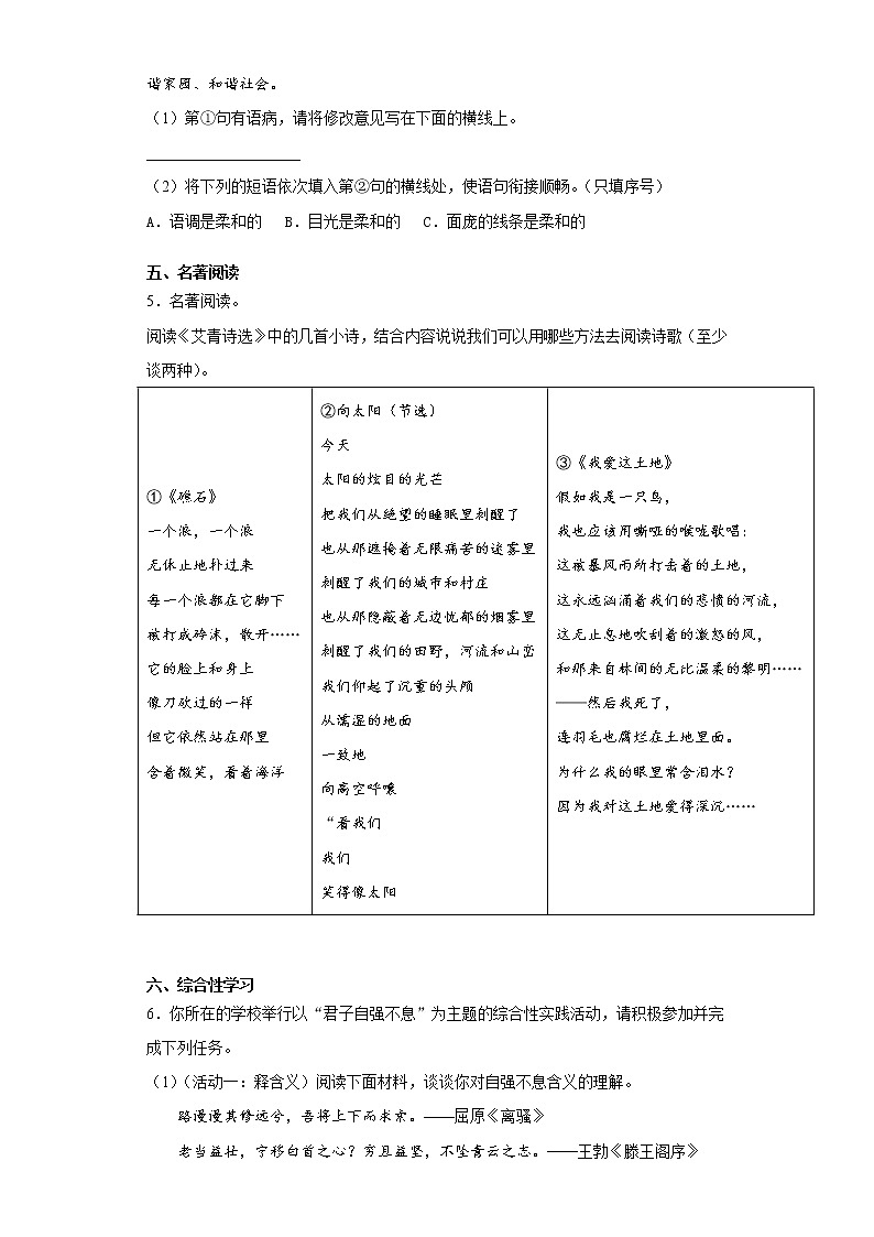 河南省原阳县2021-2022学年九年级上学期期中语文试题（word版 含答案）第2页