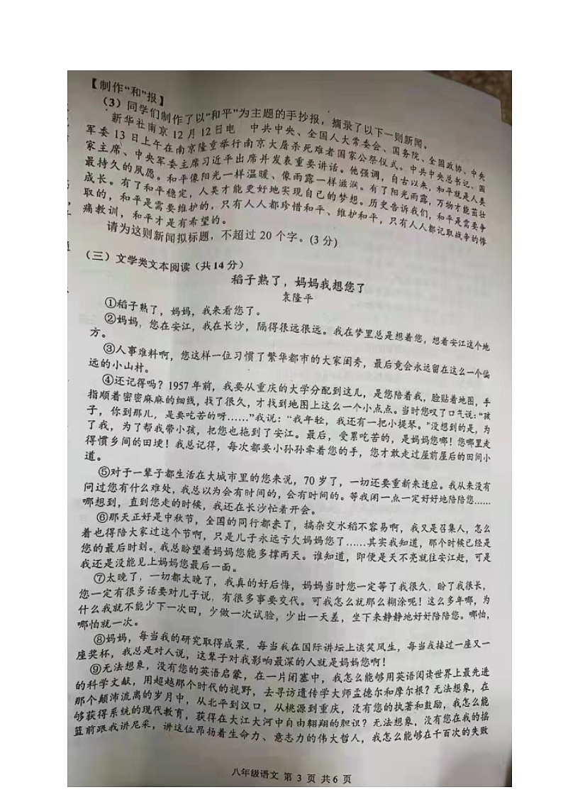 湖南省湘潭市湘乡市2020-2021学年八年级下学期期末考试语文试题（图片版，答案不全）第3页