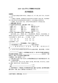 河南省汝州市2020-2021学年九年级上学期期末语文试卷(无答案）
