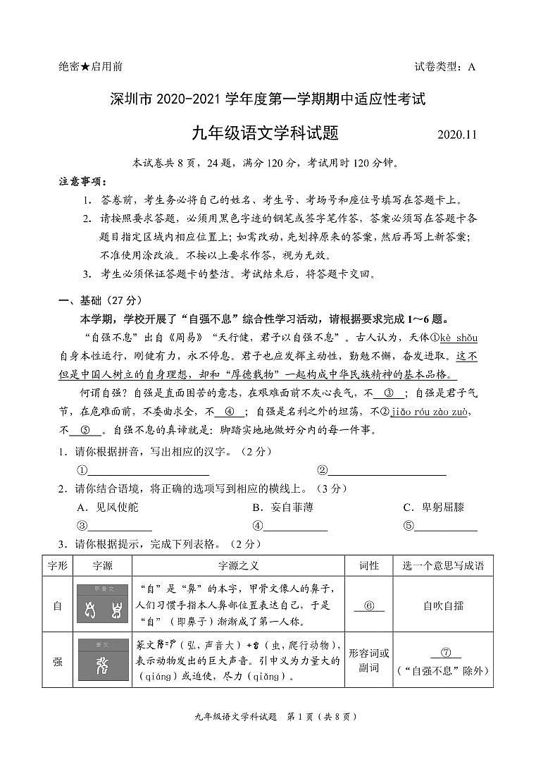 广东省深圳市2020-2021年九年级期中适应性统考语文试卷（pdf版，无答案）01