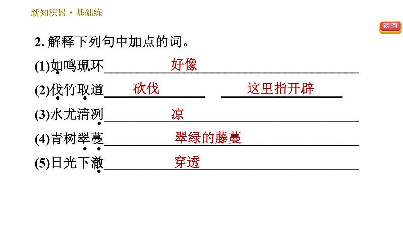 人教版八年级下册语文 第3单元 10 小石潭记 习题课件第5页